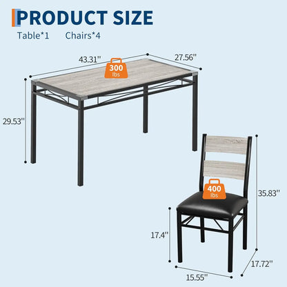 Dining Table Set for 4, Wood Kitchen Table Chairs Set of 4 with Corner Protector, Kitchen Table with 4 Upholstered Chairs