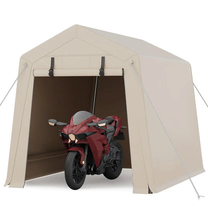 6x8 FT Heavy Duty Outdoor Storage Shed Portable Steel Frame Shelter With Waterproof PE Tarp Cover Dual Zipper Doors & Mesh Vents