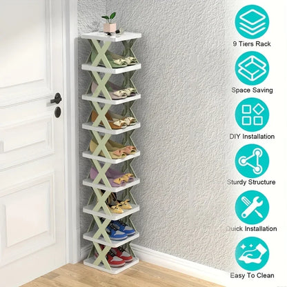 9-Tier Vertical Shoe Rack - Space-saving Tall & Narrow Design for Entranceways, Easy to Assemble Home Organization Storage