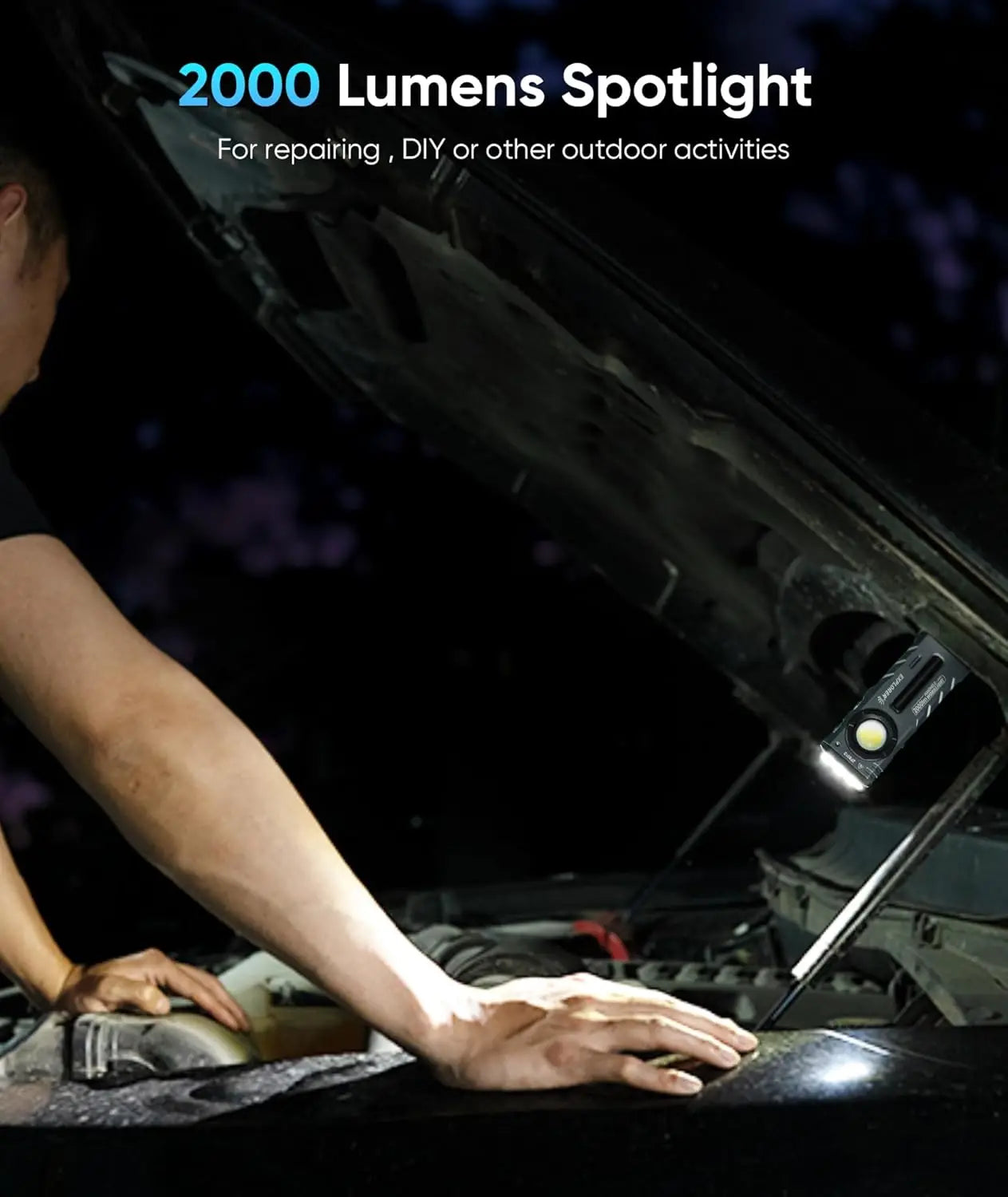 Rechargeable Magnetic Flashlight, 2000 Lumens with RGB and UV Light for Outdoor Use