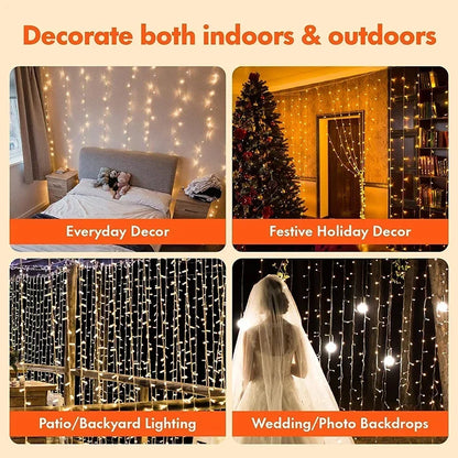 Bright 300 LED Curtain Light, Plug in Fairy Lights for Bedroom, Christmas Hanging String Lamp Outdoor for Window Backdrop Wall