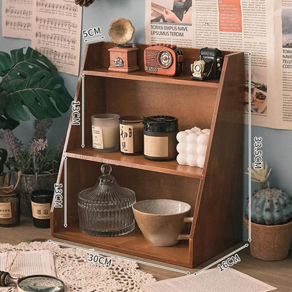 Solid Wood Cosmetics Storage Rack Multifunctional Organizer Desktop Cup Sample Storage Box Multi-layer Wooden Retro Storage Rack