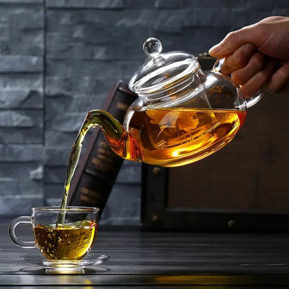 400/1000ml Glass Tea Pot Thickened Heat-Resistant Flower Tea Pot with Glass Heat-resistant Filter Brewing Glass Teaware