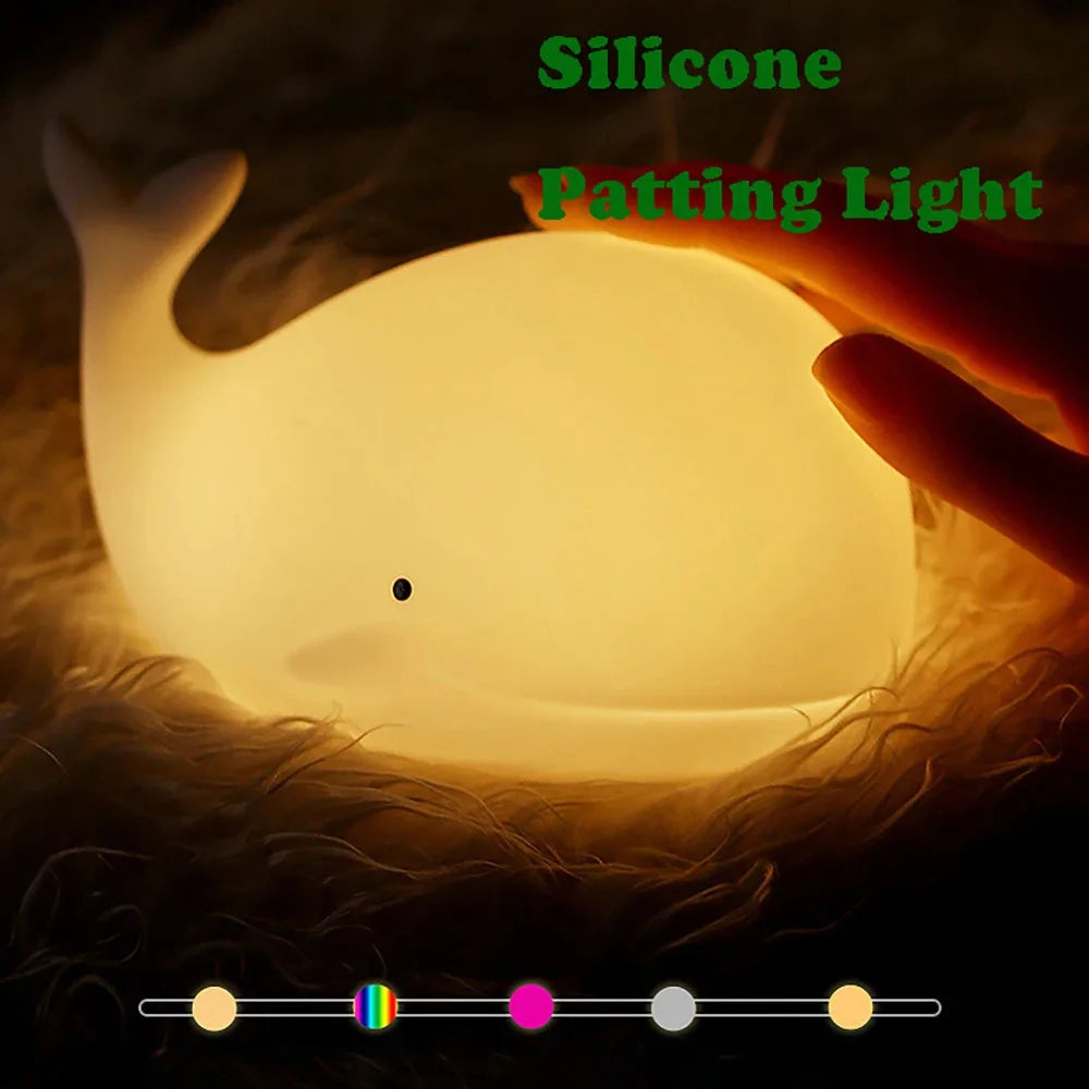 Soft Silicone Cartoon Whale Night Light For Children Room Decor USB Rechargeable Kids Bedroom Sleep Lamp Dropshipping
