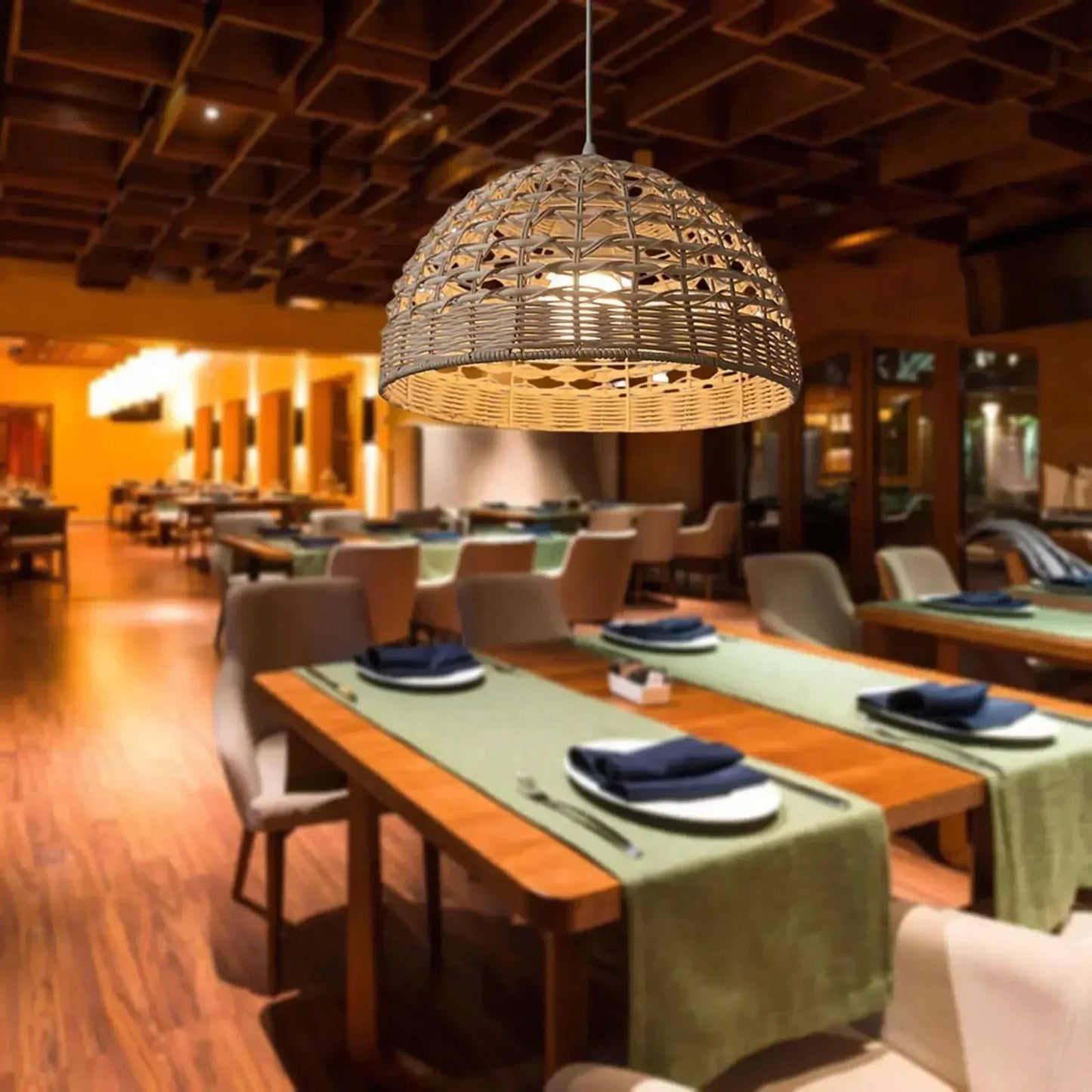 Rattan Chandelier Lampshade Natural Weaved Wicker Pendant Light for Home Restaurant Decor Rattan Hand-Woven Bamboo Lampshade