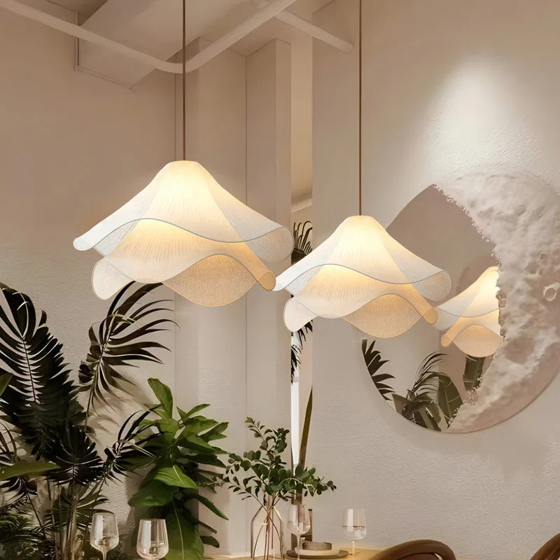 Nordic Minimalist Cream Pendant Lights White Fabric Led Living Room Bedroom Home Decor Chandelier Balcony Hanging Lamp Fixture