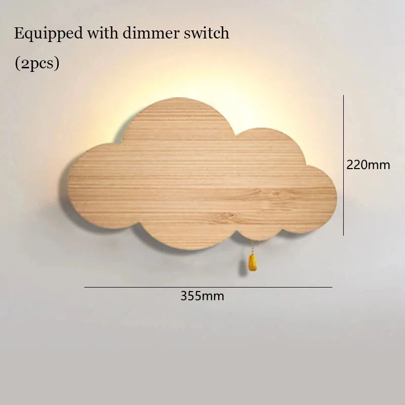 Wood grain cloud wall lamp with dimmer switch LED Wall light Children Room Nursery Room Bedroom Bedside Wall Lights