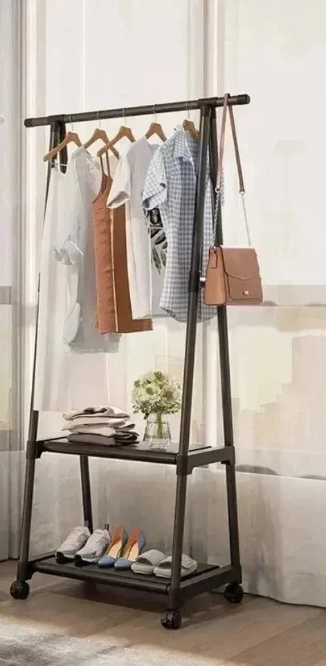 Multifunctional Storage Floor Standing Clothes Rack Simple Mobile Drying Rack Dormitory Space-saving Household Garment Organizer