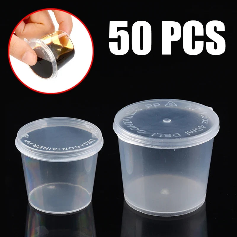 50Pcs Plastic Sauce Jars with Lids Leak-Proof Disposable Food Sauce Cups Packaging Containers for Salad Dressings And Seasonings