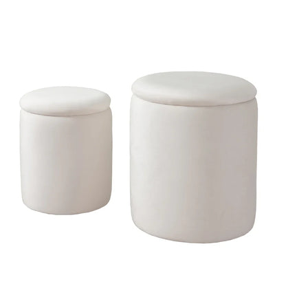 Pieces Velvet Storage Ottoman Set - Round Tufted Storage Bench with Removable Lid, Multifunctional Stool for Living Room Bedroom
