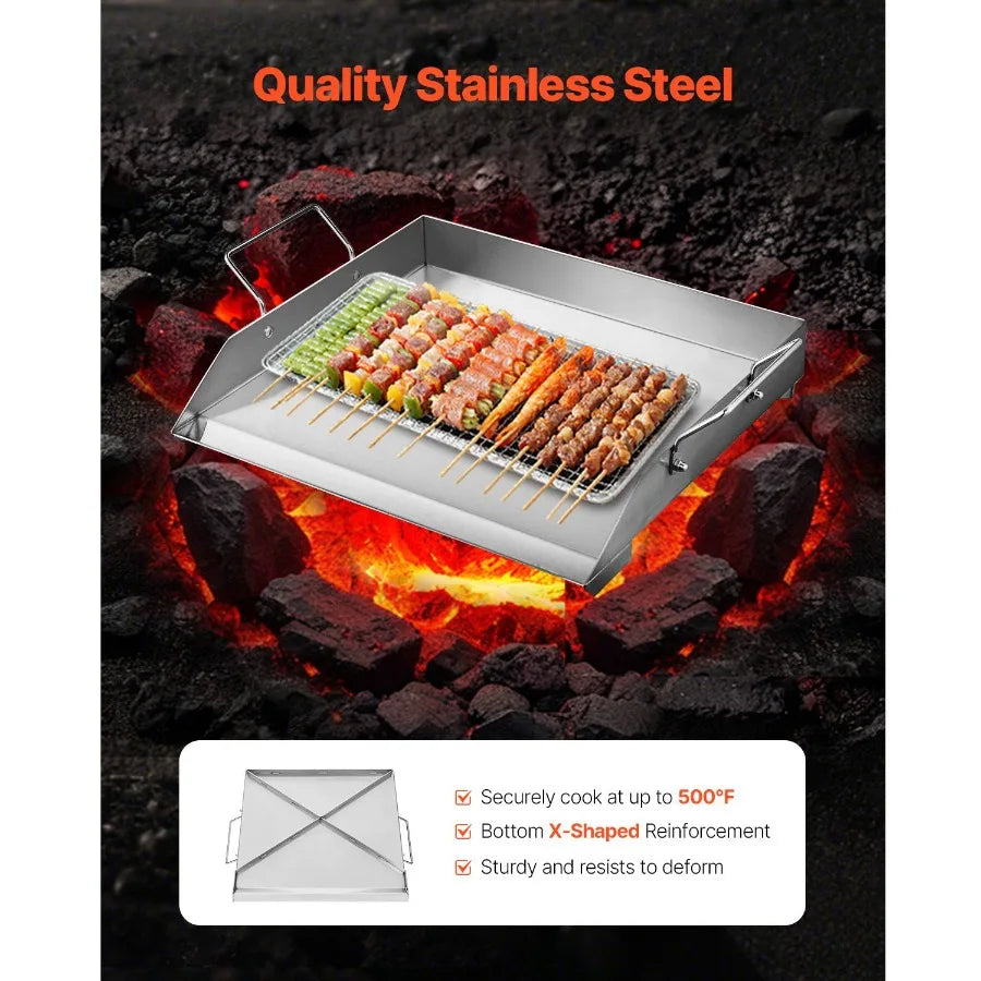 Stainless Steel Griddle 18x16 inch Universal Flat Top Rectangular Plate Gas Grill Griddle for BBQ Teppanyaki Portable Family Co