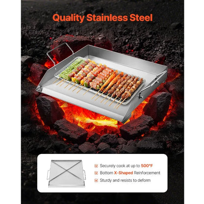 Stainless Steel Griddle 18x16 inch Universal Flat Top Rectangular Plate Gas Grill Griddle for BBQ Teppanyaki Portable Family Co