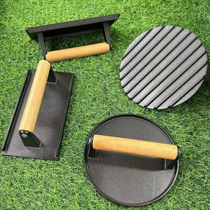 1pc Cast iron Rectangular Meat Press Round Heavy-Duty Steak Burger Press Barbecue Press For Flat Top Grill Hamburger Grinder
