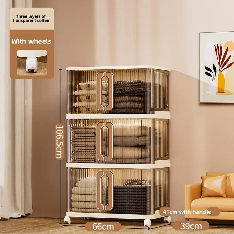 Large Capacity Cream Wind Storage Cabinet Quilt Wardrobe Free Installation Folding Storage Shelf Storage Box Locker