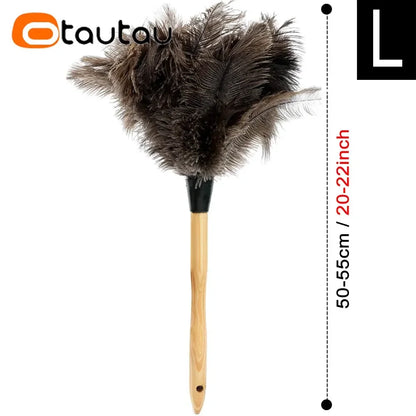 OTAUTAU 100% Real Ostrich Feather Duster Wood Handle Household Car Dust Brush Cleaner House Cleaning Tools DZ004