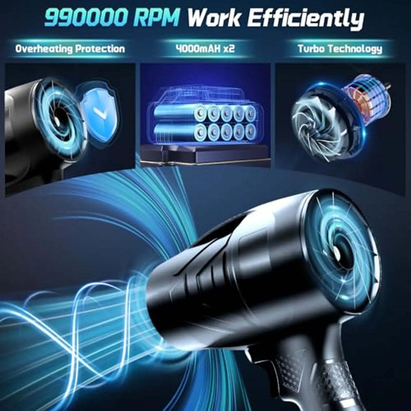 990000RPM Cordless Leaf Blower – Portable Electric Dust Cleaner with 2 Batteries, High-Speed Turbo for Yard Care