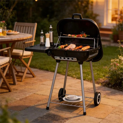 Charcoal barbecue grill for backyard picnic cookware in black with durable heat-resistant design