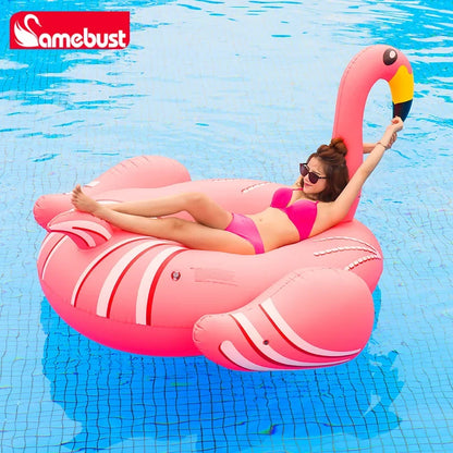 Camebust Inflatable Flamingo Tube Water Floating, Rose Fire Bird Swimming Pool Float, Fun Beach Float, Swimming Party Deco