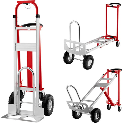 3-in-1 Convertible Hand Truck Dolly, 770lbs Folding Aluminum Cart with Wheels & Elastic Straps for Home, Warehouse, Supermarket
