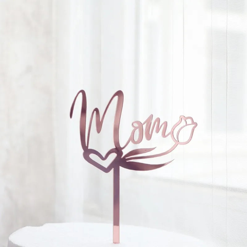 Happy Mothers Day birthday Cake Topper Gold Simple design Acrylic MOM Party Cake Toppers Mother's Day Gifts Dessert Decoration