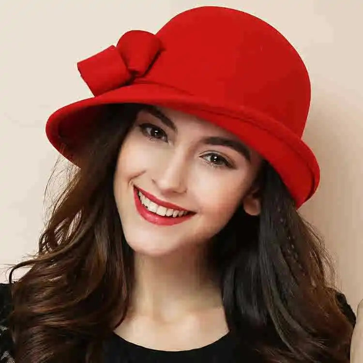 Hat Children Elegant Retro Woolen Top Hat Curled Edge Bow Fashion Pot Hat Big Head Circumference Felt Palace Hat