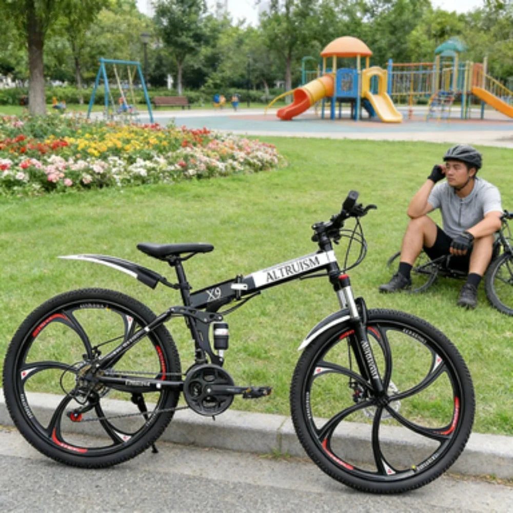 26 Inch Mountain Bike for Men & Women, 21 Speed Dual Suspension Adult Bicycle with Adjustable Disc Brake High Carbon Steel Frame