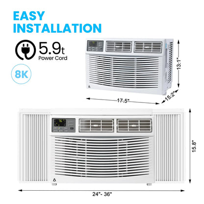 8000 BTU Smart Window Air Conditioner WiFi App Control Quiet Room AC Unit Cools 350 Sq.Ft With 24H Timer For Bedroom