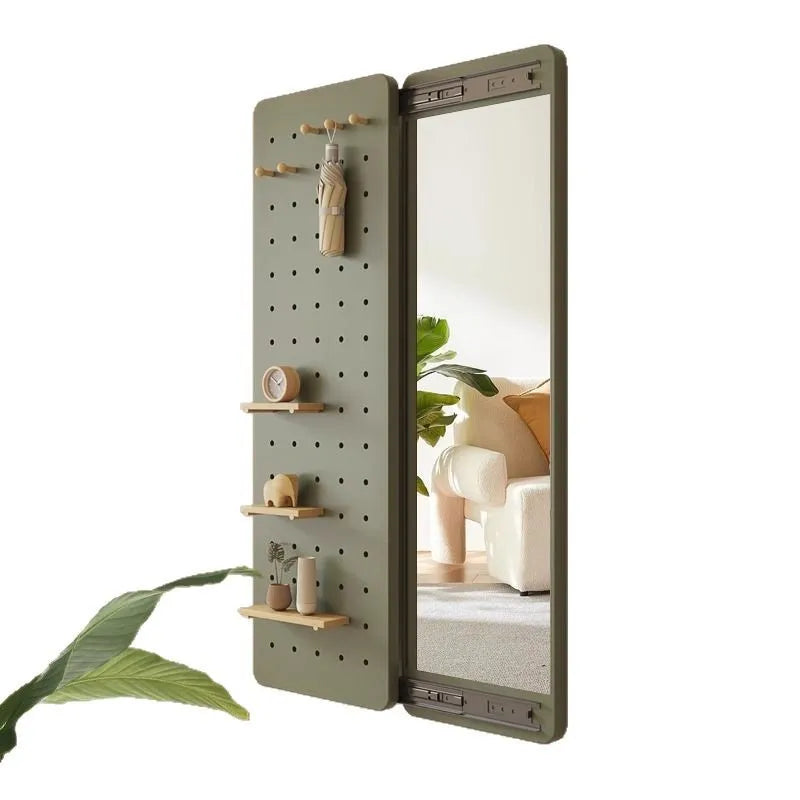 Solid wood perforated board dressing mirror invisible push-pull full body mirror storage wall hanging entrance dressing mirror