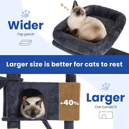 82-inch Multi-Level Cat Tower with Scratching Posts, Hammock, Perches, Condos, and Hanging Baskets in Dark Grey