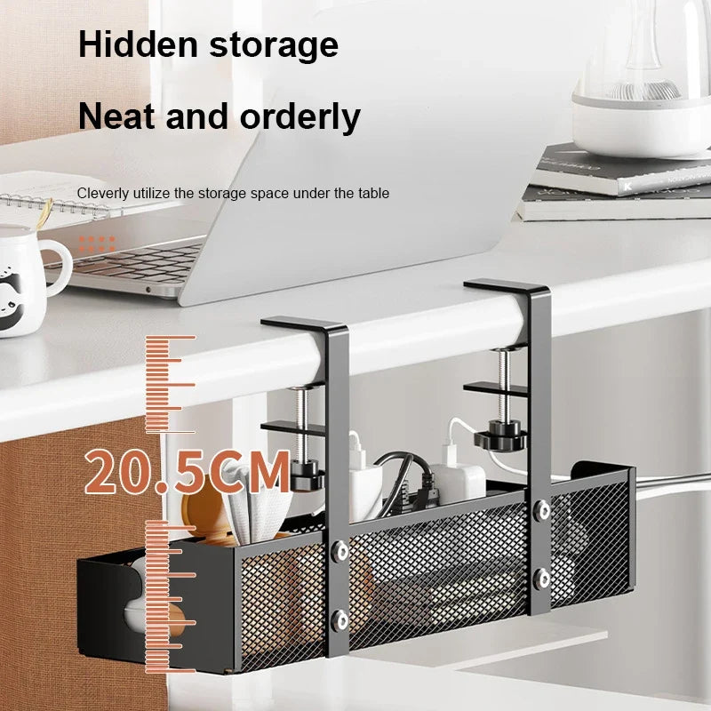 No Drilling Extendable Under Desk Cable Management Metal Cable Tray Under Desk With Clamp Retractable Power Strip Cord Holder