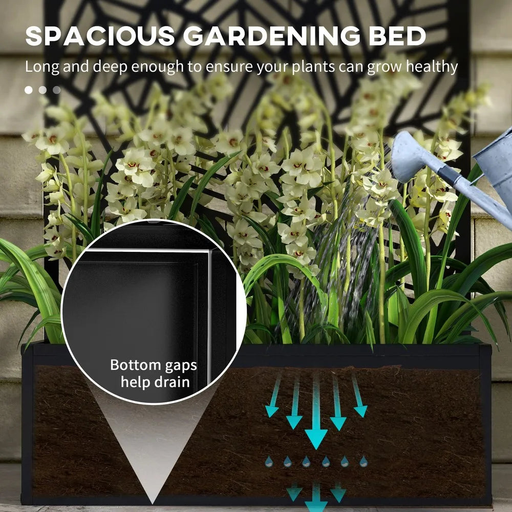 Outdoor Privacy Screen with Raised Graden Bed, Metal Frame