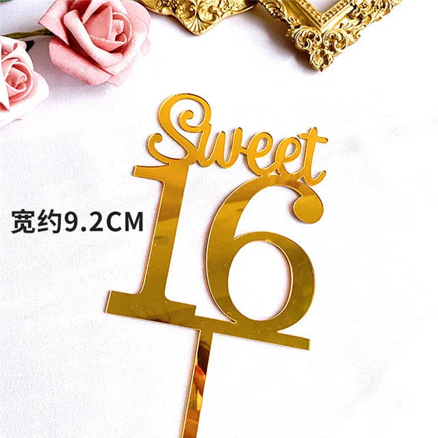 New 0-9 Number Happy Birthday Cake Topper Golden Acrylic Wedding Cake Topper Adorn For Kids Birthday Party Holiday Cake Supplies