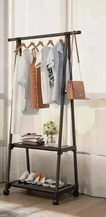 Multifunctional Storage Floor Standing Clothes Rack Simple Mobile Drying Rack Dormitory Space-saving Household Garment Organizer