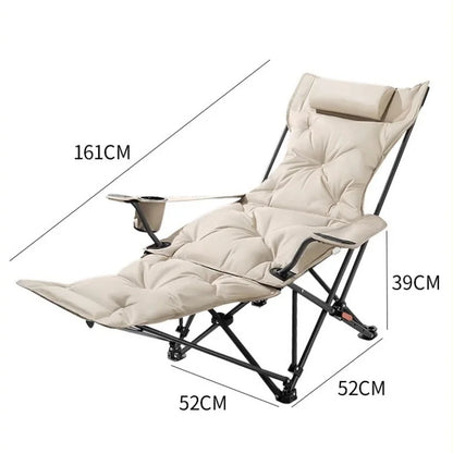 Folding Recliner Portable Camping Chair with Adjustable Backrest and Cotton-Filled Seat for Travel Beach Fishing Outdoor Chair