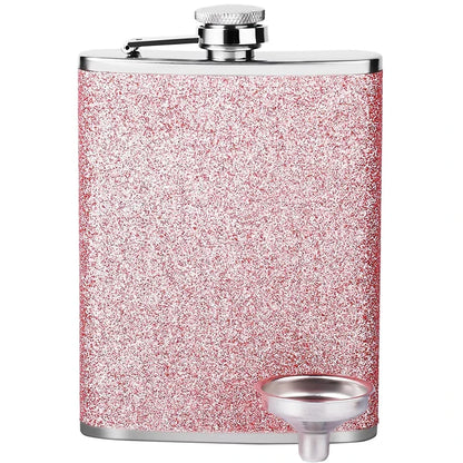 8oz Glitter Bling Hip Flask Stainless Steel Hip Flask with Never-Lose Cap and Funnel Leakproof Liquor Alcohol Flasks For Whiskey
