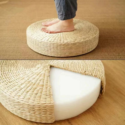 Hot Handmade Woven Natural Straw Round Pouf Tatami Cushion Floor Japanese Style Cushion Home Textile