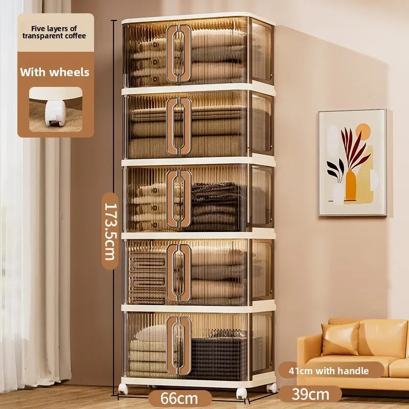 Large Capacity Cream Wind Storage Cabinet Quilt Wardrobe Free Installation Folding Storage Shelf Storage Box Locker