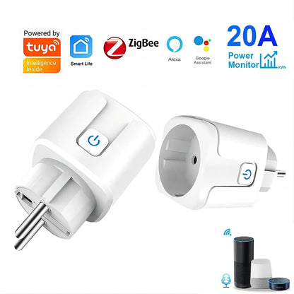 TUYA Smart Plug WiFi/Zigbee Socket EU 16A/20A With Power Monitor Timing Function Voice Control Works With Alexa GoogleHome