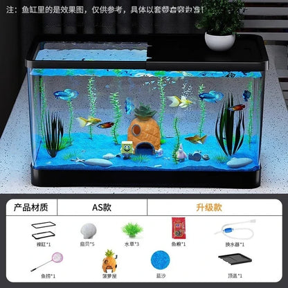 Fish tank living room new transparent filter oxygen generator desktop landscaping ornament with light strip ecological fish tank
