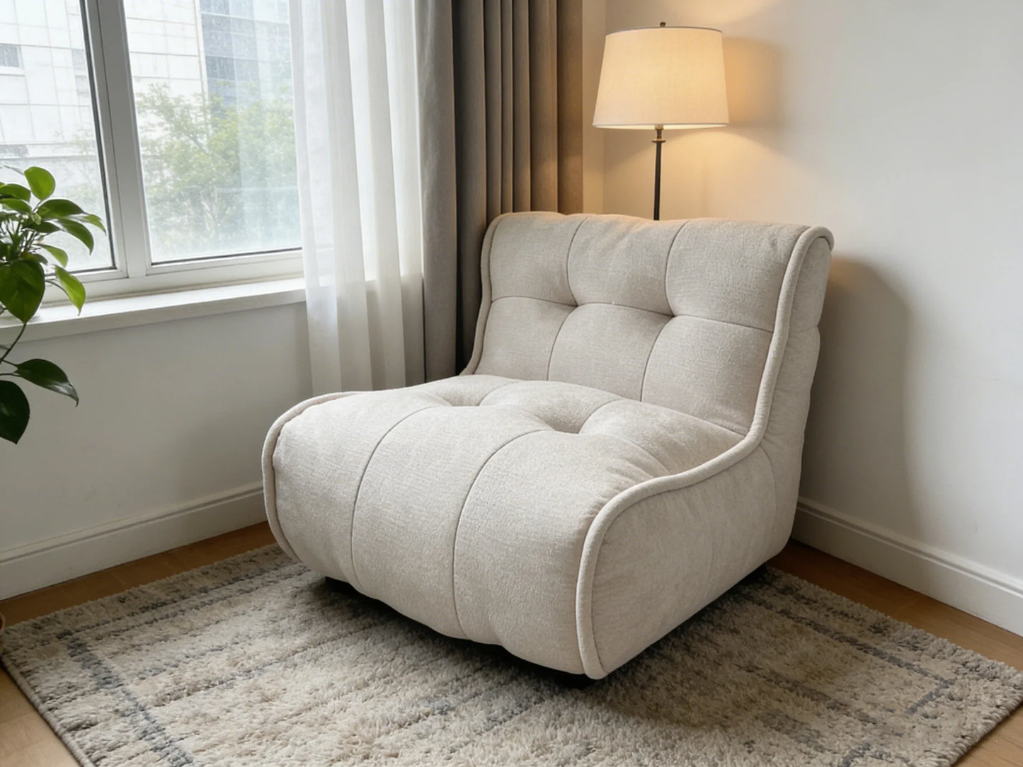 Shredded Sponge Filled Lazy Sofa - Plush Upholstered Floor Chair with Tufted Backrest for Living Room Bedroom
