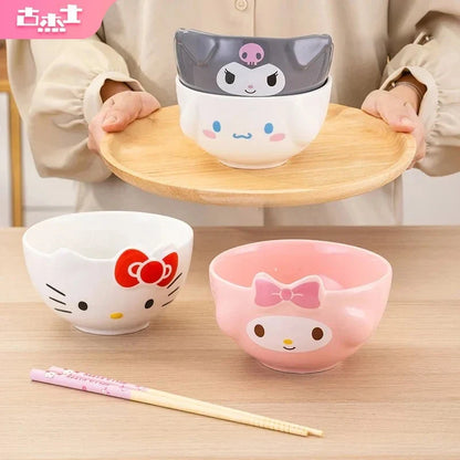 For Sanrio 5Inches Ceramic Rice Bowls Home Cute for Melody& Cinnamoroll& Kuromi Tableware Cartoon Anime Relief Bowl for Children