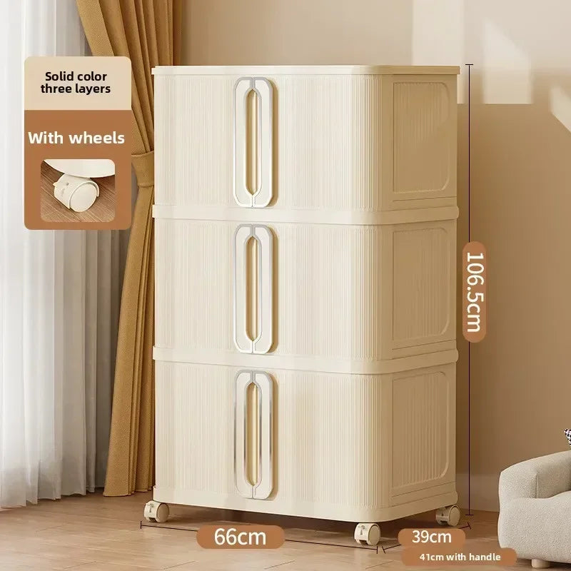 Large Capacity Cream Wind Storage Cabinet Quilt Wardrobe Free Installation Folding Storage Shelf Storage Box Locker