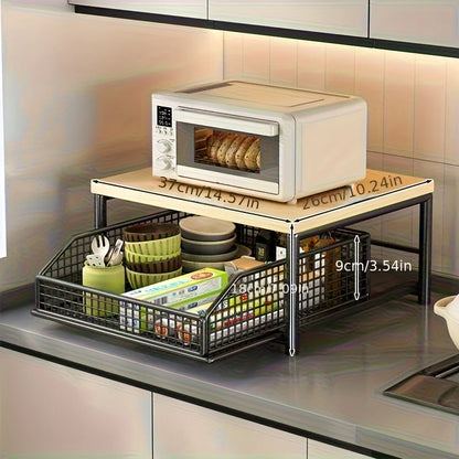 Space-Saving Kitchen Countertop Organizer with Drawer & Wire Basket - for Coffee Maker, Utensils, Spices