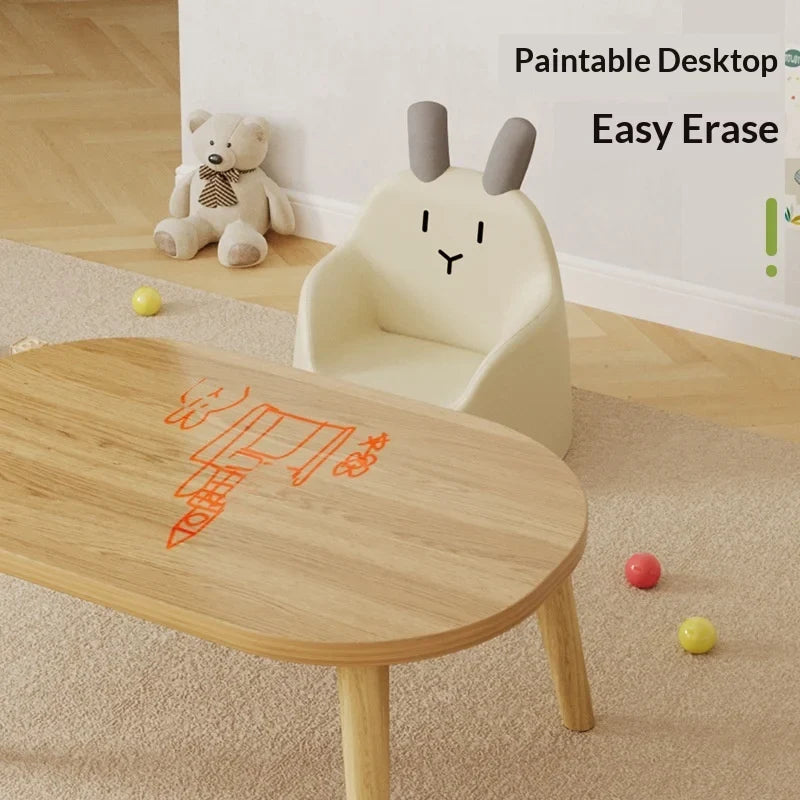 Children Table Kids Study Desk Oval Solid Wood Legs Easy Assembly Small Writing Reading Play Toy Home Side Table Kids Desk