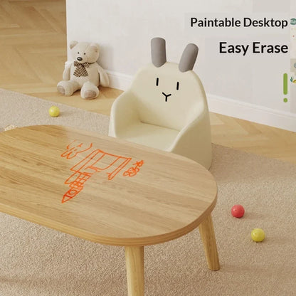 Children Table Kids Study Desk Oval Solid Wood Legs Easy Assembly Small Writing Reading Play Toy Home Side Table Kids Desk
