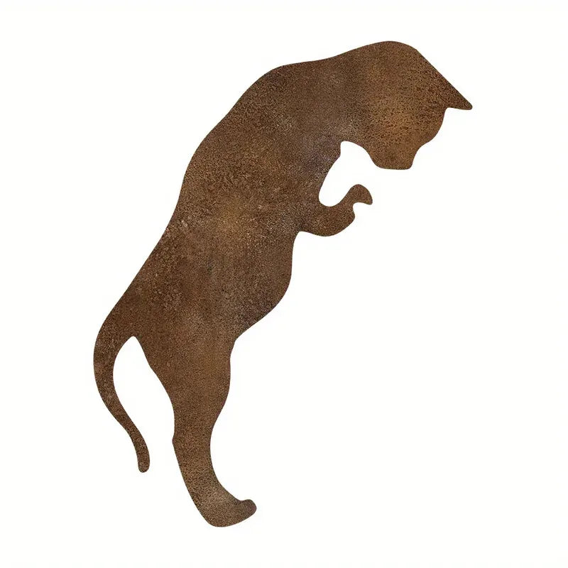 1pc Rustic Rusty Metal Cat Garden Statue | Classic Outdoor Yard Decor | Durable Freestanding Lawn Ornament | Earth-Tone Finish