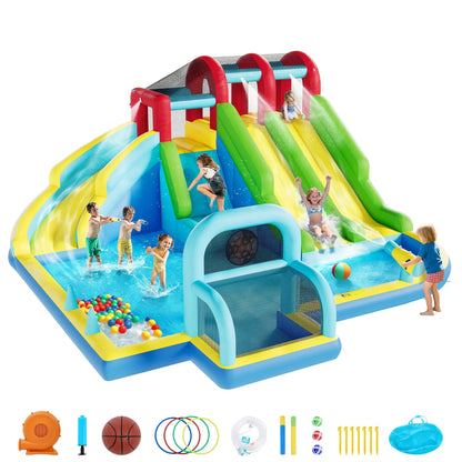 14.4x12.8FT Inflatable Bounce House With Blower 3 Water Slides Kids Jumping Castle Splash Pool For Indoor Outdoor Backyard Party