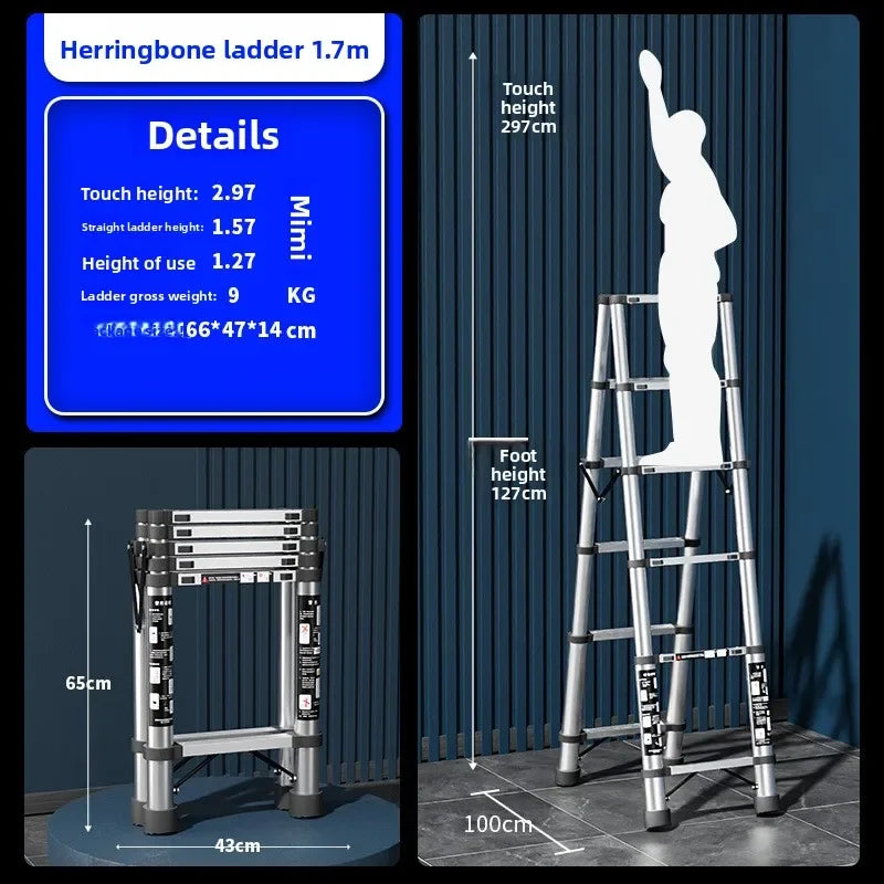 Stainless steel telescopic ladder Multifunctional  herringbone ladder Portable folding ladder Bamboo ladder Lifting ladder