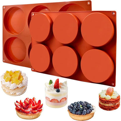 6-Cavity Round Silicone Baking Molds Non-Stick Round Cylinder Mold Kitchen Baking Mold for Cupcake Whoopie Pie Pan Burgers YY22