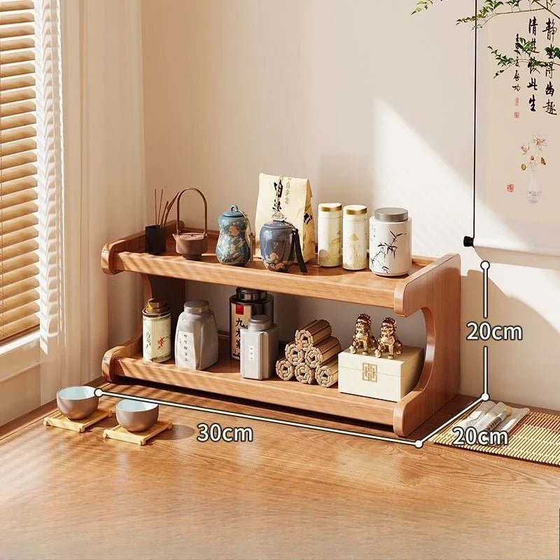 Simple Tiers Desktop Storage Rack Compact Space-saving Wood Tabletop Stand Multi-functional Sturdy Desk Bookshelf Seasoning